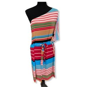New York & Company Stripped One Shoulder Dress
